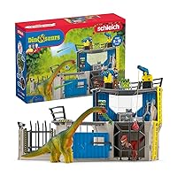 Schleich Dinosaur Toys Science Playset - 33-Piece Set Research Station with Brachiosaurus, Velociraptor, Men Scientist Action Figures, and Dart Cannon, Kids Figurines for Ages 4 and Above