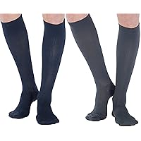 ABSOLUTE SUPPORT (2 Pairs) Graduated Cotton Compression Socks for Men 20-30mmHg | For Work Fly Airplane Travel - Made in USA - Gray & Navy, Large