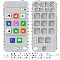 FFTROC Silicone Baby Teething Toys, Teether Toys for Babies 6-12 Months, Smart Phone Shape Teething Toys, Sensory Teether Chew Toys for Boys Girls Baby Toddlers Infant - Grey