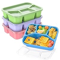 Bento Lunch Box for Kids (4 Pack), 4-Compartment Meal Prep Container with Transparent Cover, Freezer and Dishwasher Safe Food Storage Containers, Reusable Bento Adult Lunch Box for Work School Travel