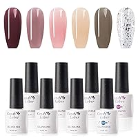 Jelly Gel Nail Polish Kit with Top Coat and Base Coat, 6 Sheer Translucent Glitter Ice Clear Crystal Colors Gel Polish, UV LED Nail Polish Gel Kit
