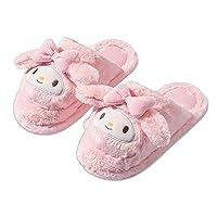 Anime Cute Plush Open Back Floor Slippers Indoor Shoes Fuzzy Slippers with Rubber Sole for Girls Women