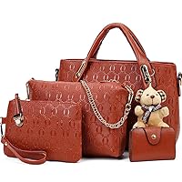 FiveloveTwo Women 4Pcs Top Handle Satchel Hobo PU Leather Handbag Set Large Tote +Purse +Shoulder Bag+Card Holder