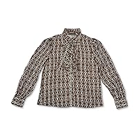 I-N-C Womens Ruffle Button Up Shirt, Brown, Medium