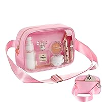 Clear Belt Bag Stadium Approved Small Fanny Packs for Women With Adjustable Strap Clear Stadium Crossbody Bags in Water-proof TPU Front and Nylon Backside (Pink, Small)