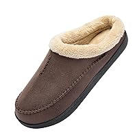 WOTTE Men's Moccasin Slippers Microsuede Fleece Fuzzy Lined Memory Foam House Shoes for Indoor Outdoor