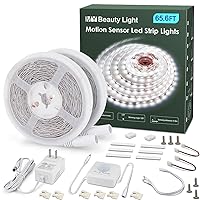 Motion Activated LED Strip Lights, 65.6ft LED Light Strip with Day or Night 2 Lighting Modes,3 Timing Off Modes,Bright White 24v Plug-in LED Rope Lights for Under Cabinet,Kitchen,Room