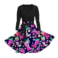 XJYIOEWT Black Maxi Dress,Easter Women's Classic Tea Dress Long Sleeve V Neck Dress with Belt Swing Cocktail Tall Pull o