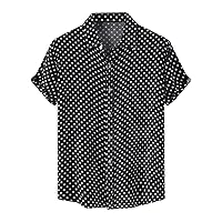 Mens Hawaiian Shirt 2023 Fashion Polka Dot Printed Summer Casual Short Sleeve Lapel Cotton Comfy Buttons Down Shirts
