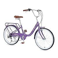 22 Inch Girls Bike, 7 Speed Beach Cruiser Bike for Teen Girls, Carbon Steel Frame Bicycle Complete Cruiser Bikes, City Bike Dual V-Brakes Front and Rear