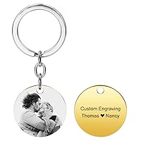 VIBOOS Personalized Round Tag Keychain Custom Photo for Women Stainless Steel