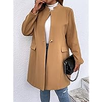 OVEXA Women's Large Size Fashion Casual Winte Plus Single Breasted Overcoat Leisure Comfortable Fashion Special Novelty (Color : Camel, Size : 4X-Large)