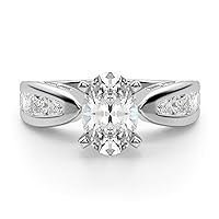 Riya Gems 5 CT Oval Diamond Moissanite Engagement Ring Wedding Ring Eternity Band Vintage Solitaire Halo Hidden Prong Setting Silver Jewelry Anniversary Promise Ring Gift