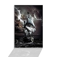 Black Pirate Ship Poster Prints Sailing Ship Retro Boat on Ocean Canvas Wall Art for Living room Artwork Home Decor (Unframed,16x24inch)