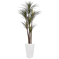 Nearly Natural 6.5ft. Giant Yucca Artificial Tree in White Planter UV Resistant