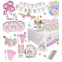 Unicorn Party Decorations and Supplies, 179 Pc. Set, Colorful Happy Birthday Theme for Girls with Banner, Balloons, Favor Goody Bags, Napkins, Utensils, Cups, and Cute Tiaras for Kids