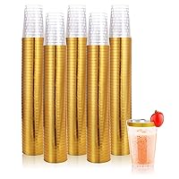 200 Pack Gold Plastic Cups, 12 Oz Clear Plastic Cups, Gold Rimmed Plastic Cups, Disposable Wine Glasses, Disposable Cups, Elegant Party Cups With Gold Rim For Wedding, Thanksgiving, Christmas