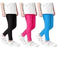 Kiench Girls' Leggings Solid Color Stretch Pants Modal Footless Tights 3-Pack