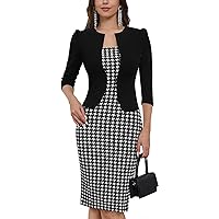 HOMEYEE Women's Vintage Work Style Contrast Color Printed Business Pencil Dress B237