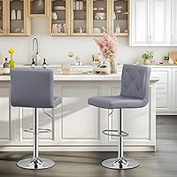 VECELO Adjustable Bar Stools with Back, Bar Height Stools for Kitchen Counter, Bar Stools Set of 2, X-Large Size, Grey