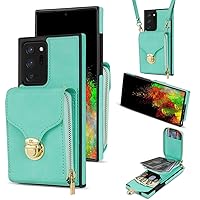 XYX Wallet Case for Samsung Note 20 Ultra, PU Leather Zipper Handbag Purse Flip Case with Card Slots Holder Crossbody Adjustable Lanyard for Galaxy Note 20 Ultra 5G, Green