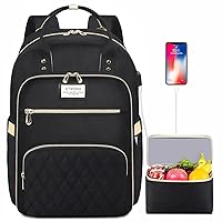 ETRONIK Lunch Backpack for Women, 15.6 inch Laptop Backpack with USB Port, Teacher Nurse Work Backpack with Insulated Cooler Lunch Bag, Travel Bags for Women & Men, Gift, Black