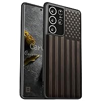 Carveit Wood Case for Galaxy S21 Ultra Case [Hard Real Wood & Soft TPU] Shockproof Protective Cover Unique & Classy Wooden Case Compatible with Samsung S21 Ultra (American Flag Carving-Blackwood)