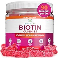 Everyday Hair Growth Optimizer - Vegan Biotin Gummies (90ct) Tasty Biotin Supplement for Women & Mens Thicker Hair - Nail Growth & Strengthener for Brittle Breaking Nails & Skin Health, Gluten-Free