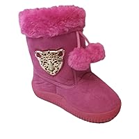 New Infant Toddler Leopard Winter Pom Poms Dress Boots Sz 5-13 (11, Pink)