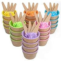 24 Pack Ice Cream Cups with Spoons - Reusable Plastic ice cream bowls Sundae Frozen Yogurt