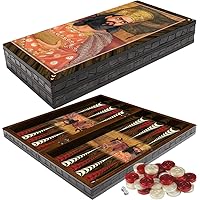 LaModaHome King Darius III Turkish Backgammon Set, Wooden, Board Game for Family Game Nights, Modern Elite Vinyl Unscratchable Tavla for Adults, Magnetic Closing Meachanism Picture 19.7
