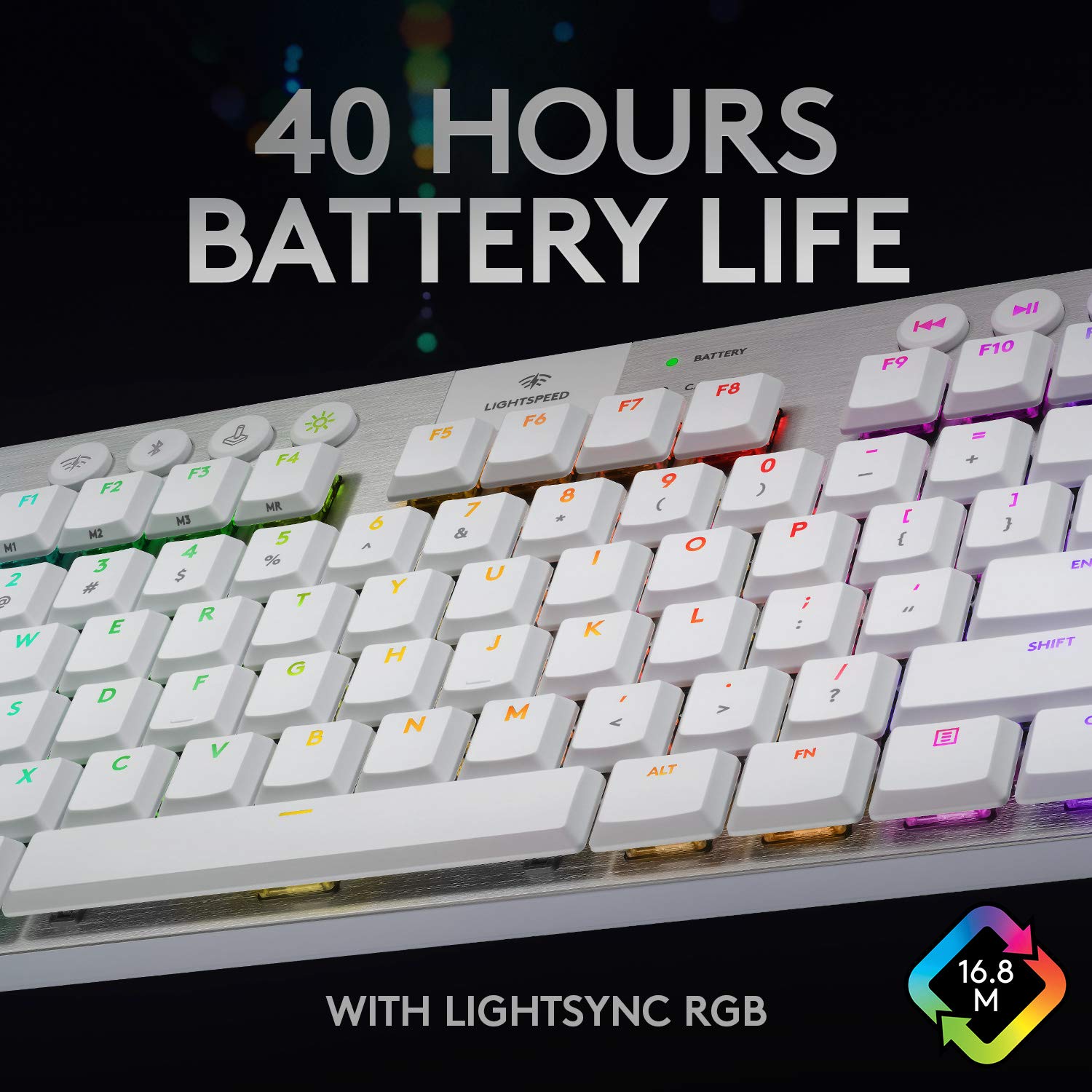 Logitech G915 TKL Tenkeyless Lightspeed Wireless RGB Mechanical Gaming Keyboard, Low Profile Switch Options, Lightsync RGB, Advanced Wireless and Bluetooth Support - Tactile, White
