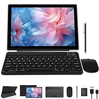NOVOJOY NVYQ10S6IN1 Black 10.1 Inch Android Tablet with Keyboard, Mouse, Case, Stylus, Tempered Film, 64GB + 2GB Wi-Fi, 8MP Dual Camera, 6000mAh Battery, Android 11, NVYQ10S6IN1Black
