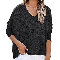 Womens Long Sleeve V Neck Fall T Shirts Loose Fit Batwing Sleeve Basic Tops Causal Fashion Pullover Sweater Blouse