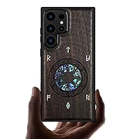Carveit Designer Wooden Case for Samsung Galaxy S23 Ultra Case Cover [Wood Engraving & Shell Inlay] Unique Wood Phone Case Compatible with Wireless Chargers Galaxy S23 Ultra Case (Viking-Blackwood)