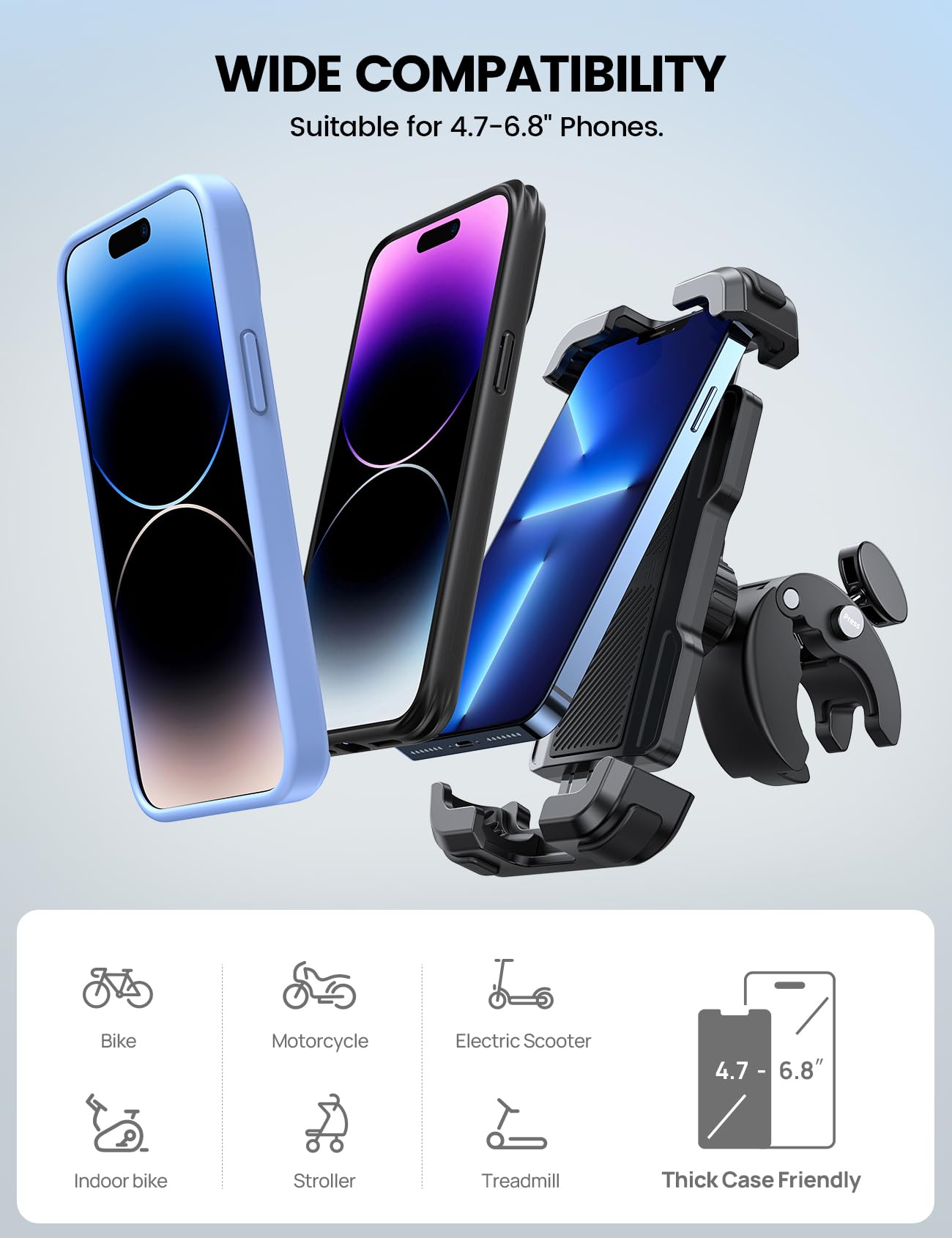 Lamicall Motorcycle Phone Mount, Bike Phone Holder - Upgrade Quick Install Handlebar Clip for Bicycle Scooter, Cell Phone Clamp for iPhone 14 Pro Max / 13/12, Galaxy S10 and More 4.7-6.8