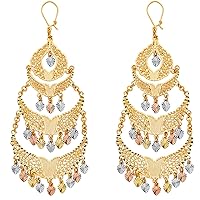 14k Yellow Gold White Gold and Rose Gold Sparkle Cut Chandelier Hanging Earrings 36x80mm Jewelry for Women