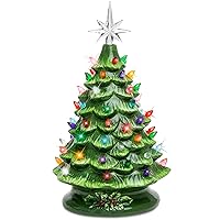 Best Choice Products 15in Ceramic Christmas Tree, Pre-lit Hand-Painted Tabletop Holiday Tree, Star Topper, 64 Lights - Green w/Multicolored Bulbs