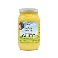 Amber & Gold - Authentic Ghee - Keto, Paleo & Gluten Free Friendly Food - Great for Healthy Snacks, Toast, Crackers, Pasta, Coffee Creamer & Cooking - 16oz