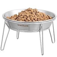 Elevated Cat Bowls, 5.9 Inch Wide Stainless Steel Cat Food Bowls with Metal Stand Whisker Stress-Free, Raised Food and Water Dish for Cats, Kitten, Puppies and Small Dogs-1 Pack