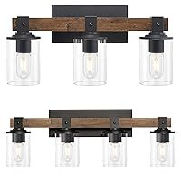 DUJAHMLAND Bathroom Light Fixtures, 3-Light and 4-Light Farmhouse Wood Bathroom Vanity Light Over Mirror