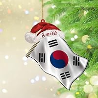 Christmas Ornaments 2023 South Korea Flags Red Santa Hat Acrylic Christmas Tree Ornament Country Flag Patriotic Pendant Gift Flag Vivid Color Keepsake Tree Decoration Stocking Name Tag