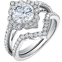 PEORA 1.50 Carats Moissanite Vintage Art Deco Engagement Ring and Wedding Band Bridal Set for Women 925 Sterling Silver, Round Brilliant Shape, D-E Color, VVS Clarity, Sizes 4 to 10