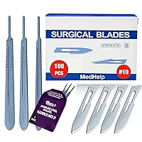 Pack of 100 Disposable Surgical Blades 10 and Pack of 3 Scalpel Handle No 3 - Size 10 Scalpel Blades for Surgical Knife Scalpel, High Carbon Steel Dermablade Surgical Blades