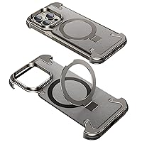 for iPhone 15 Pro Max Bumper Case, Metal Frameless, Leather Back, Sleek Design, Build-in Kickstand, Compatible with MagSafe, Heavy Duty, Shockproof, Protective (Natural Titanium)