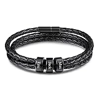 Mens Leather Braided Bracelets with 2-6 Custom Name Beads Engraved Customized Gifts for Men Women Rope Bracelet Boyfriend Gifts Mens Jewelry