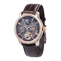 Thomas Earnshaw Mens 44mm Longitude Dual Time Automatic Skeleton Watch with Genuine Leather Strap ES-8063