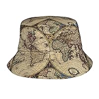 Ancient Map World Globe Print Unisex Bucket Hat Lightweight Cute Polyester Bucket Hat for Travel, Fishing,Sun Hat