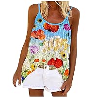 Women Pleated Spaghetti Strap Camisole 2024 Summer Floral Print Tank Tops Casual Sleeveless Scoop Neck Flowy Blouse