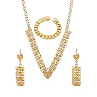 Ethiopian Gold Color Austrian Heart Shape Necklace Earrings Luxury Romantic Jewelry Sets